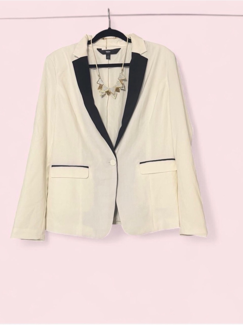 Blazer cream off white Black Trim Classic Tailored Jacket button womens XL suit